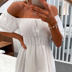 Off Shoulder Ruched Bust A-Line Dress